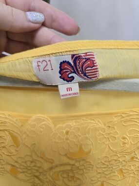 Forever 21 Yellow Embroidered Floral Blouse